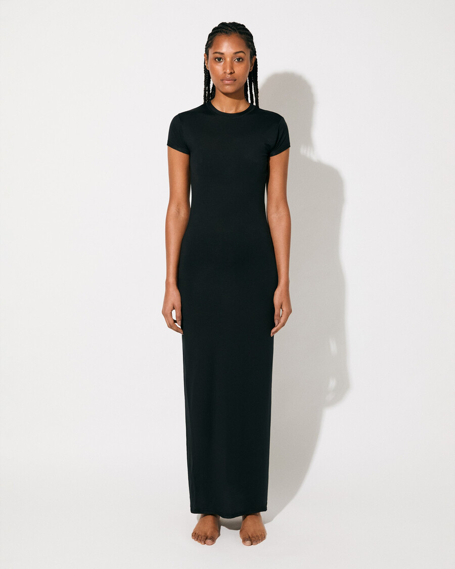 vestido ligero de manga corta para mujer en negro tienda—cdlp