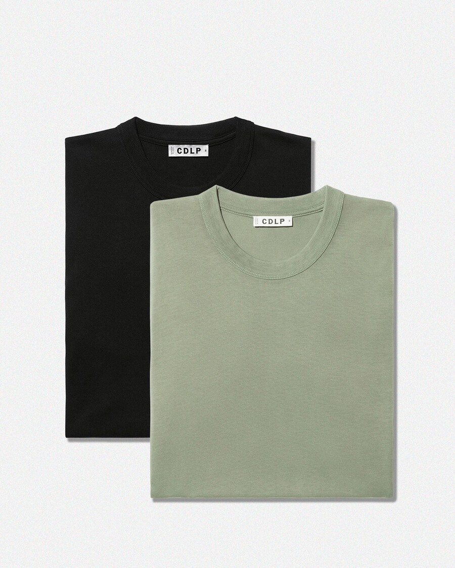 2 camisetas de peso pesado para hombre en negro y salvia tienda — cdlp