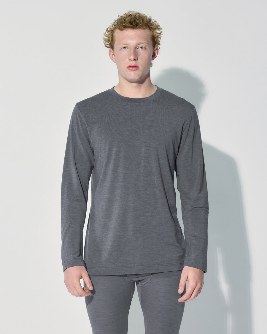 camiseta de manga larga de mezcla de merino para hombre en gris jaspeado tienda—cdlp