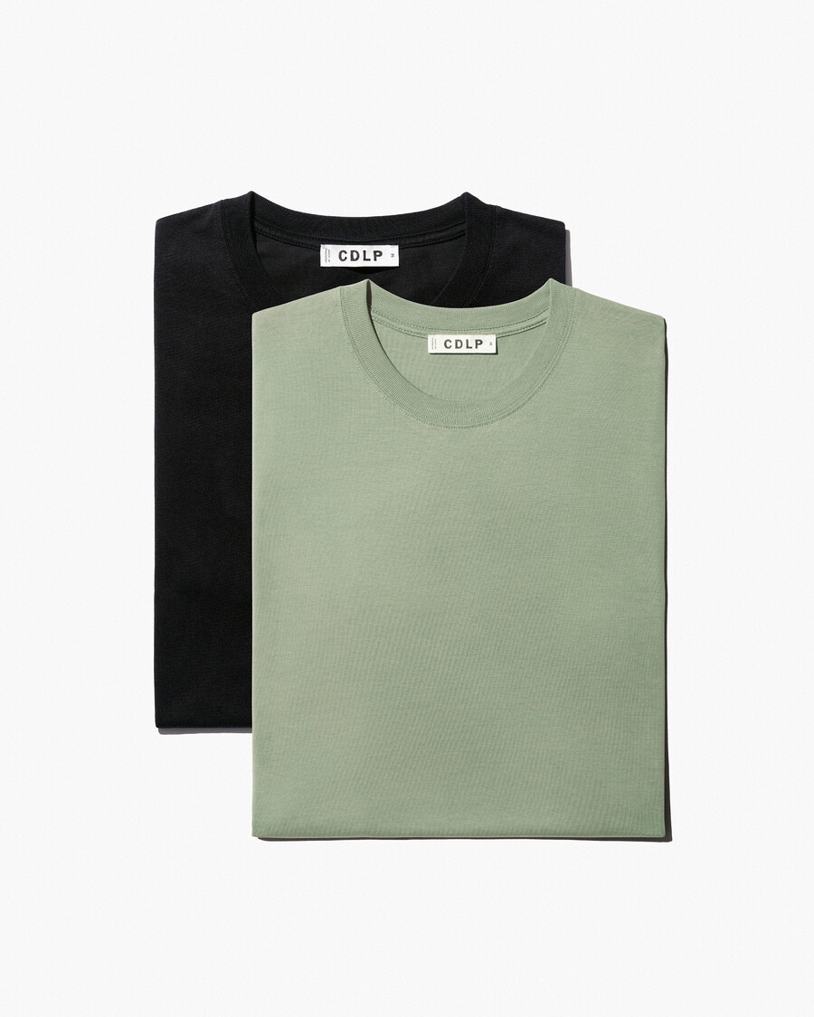 2 camisetas de peso medio para hombre en negro y salvia tienda—cdlp