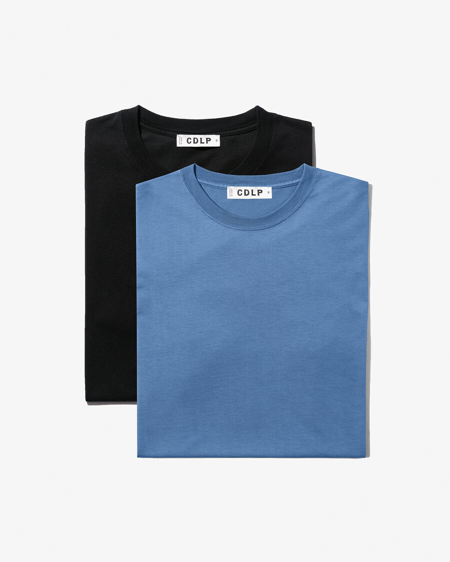 2 camisetas de peso medio para hombre en negro y azul celeste tienda—cdlp