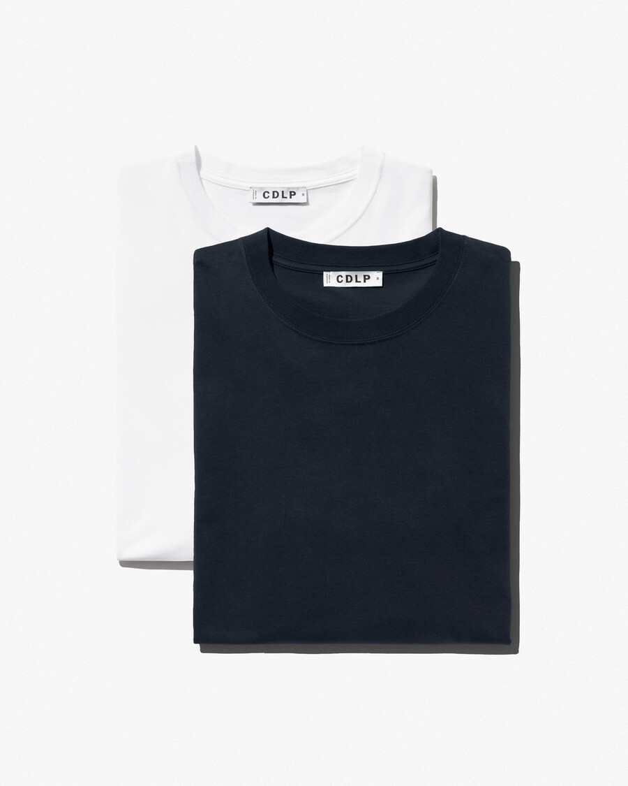 2 camisetas de manga larga de grosor medio para hombre en blanco y azul marino oscuro tienda—cdlp