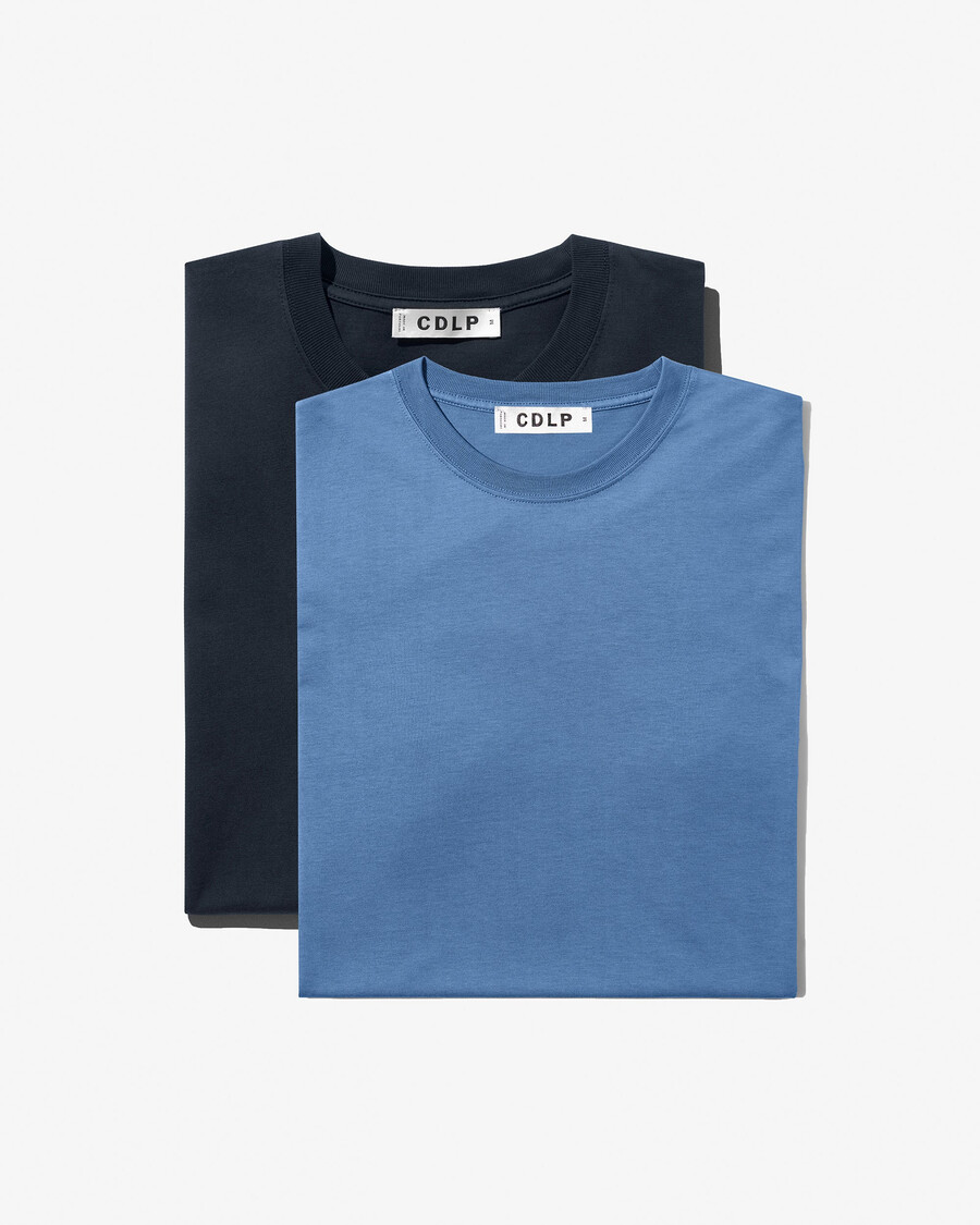2 camisetas de peso medio para hombre en azul marino oscuro y azul celeste tienda—cdlp