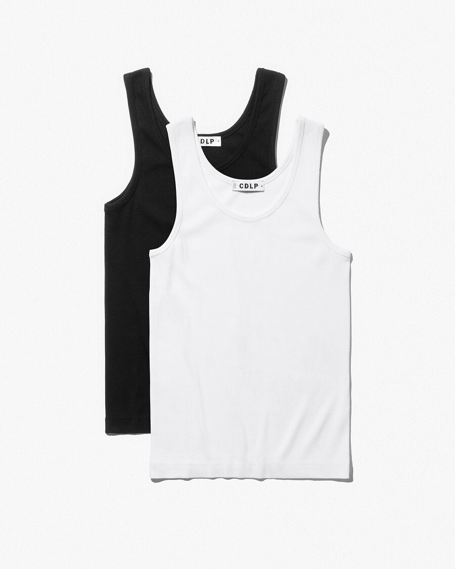2 camisetas de tirantes de canalé para mujer en blanco y negro roto tienda — cdlp