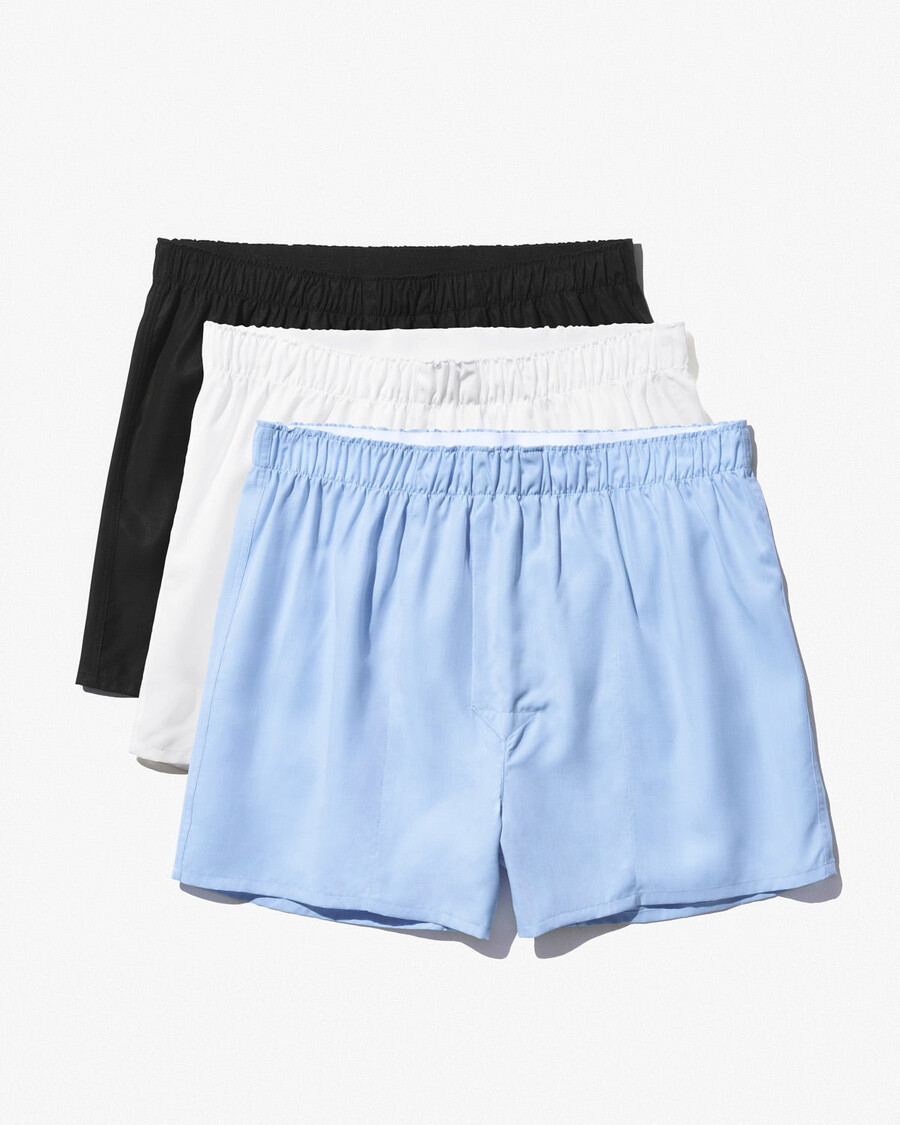 3 calzoncillos bóxer clásicos de tejido para hombre en negro blanco y azul cielo tienda — cdlp