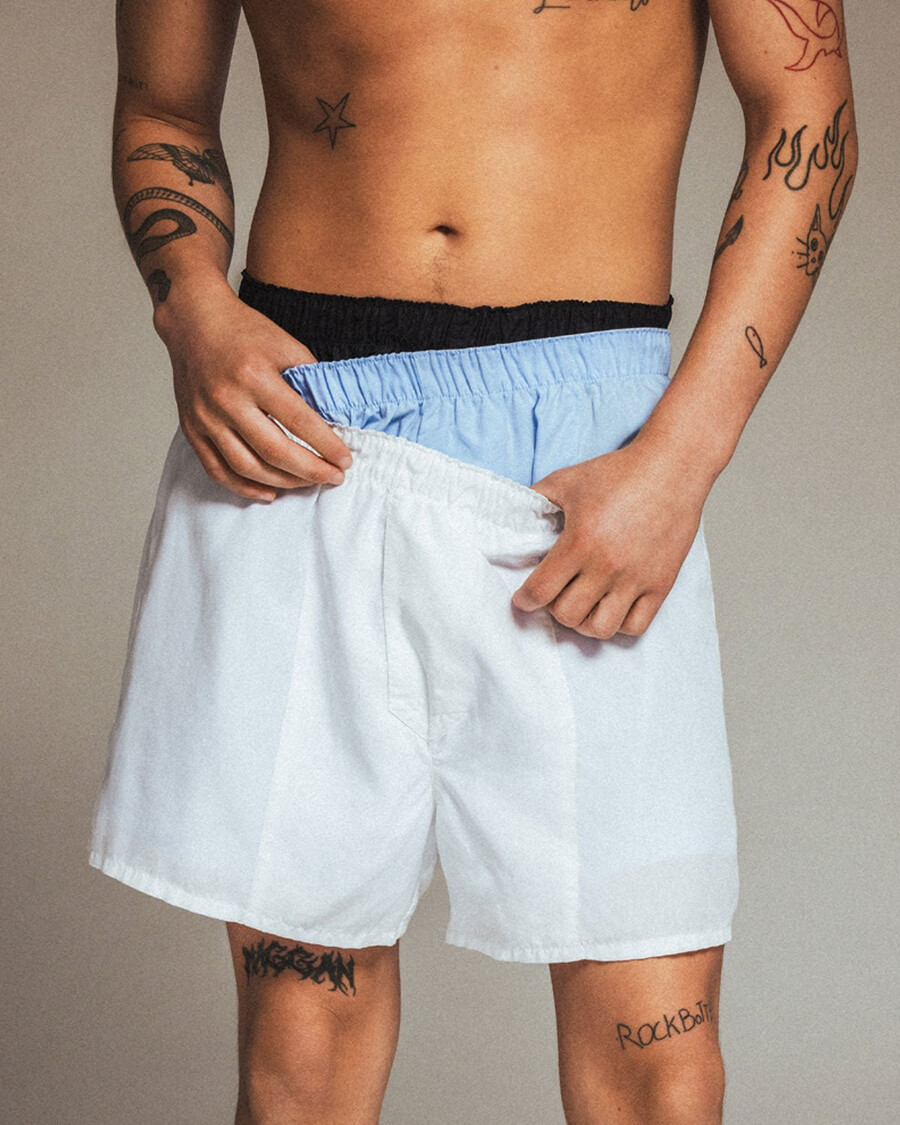 3 calzoncillos bóxer clásicos de tejido para hombre en negro blanco y azul cielo tienda — cdlp